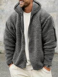 kkboxly  Trendy Fluffy Snuddie Men's Hooded Jacket Casual Long Sleeve Hoodies With Zipper Gym Sports Hooded Coat For Winter Fall