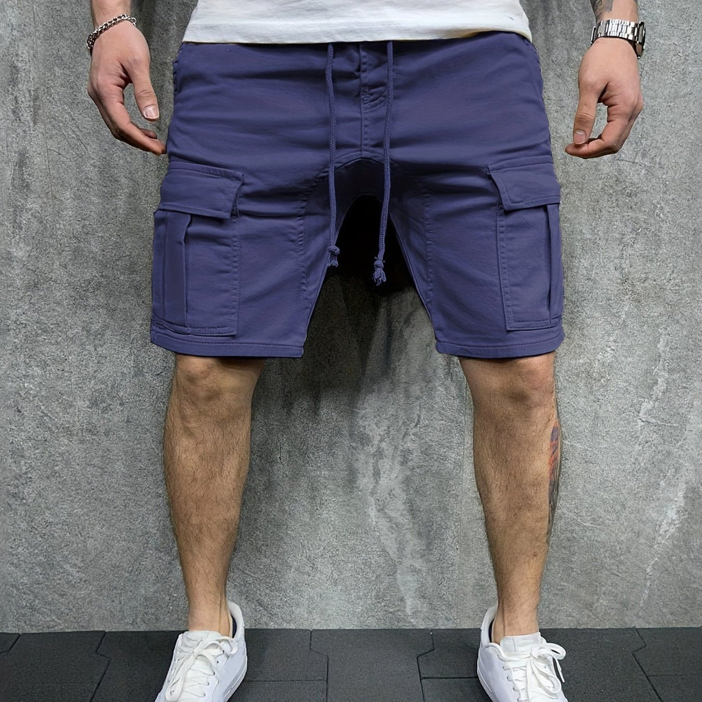 kkboxly Mens Casual Non Stretch Loose Fit Drawstring Cotton Cargo Shorts With Pockets, Male Clothes For Summer