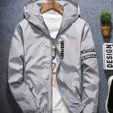 realaiot  Men's Casual Zip Up Hooded Jacket, Chic Windproof Jacket With Zipper Pockets