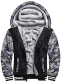 kkboxly  Color Block Camo Men's Hooded Jacket Fleece Lined Casual Long Sleeve Sherpa Lined Hoodies With Zipper Hooded Coat For Autumn Winter