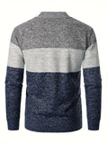 Men's Blocking Color Jacket Sweater For Spring & Autumn, Casual Chic Knit Cardigan For Big & Tall Males, Plus Size