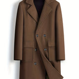 kkboxly  Chic Elegant Double-breasted Trench Coat, Men's Casual Lapel Flap Pocket Woolen Overcoat For Fall Winter Business