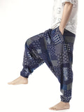 kkboxly kkboxly  Ethnic Pattern Vintage Cotton Harem Pants, Men's Casual Drop Crotch Jogging Harem Pants For Spring Summer