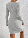 kkboxly  Rib Knit Sweater Dress, Sexy Solid Long Sleeve Bodycon Dress, Women's Clothing