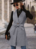 Sleeveless Button Front Jacket, Casual V Neck Solid Outerwear With Pockets, Women's Clothing
