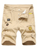 kkboxly  Graphic Pattern Ripped Denim Shorts, Men's Casual Street Style Mid Stretch Distressed Denim Shorts For Summer
