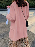 kkboxly  Solid Button Front Blazer, Casual Lapel Long Sleeve Blazer For Office & Work, Women's Clothing