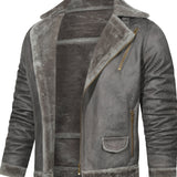 kkboxly  Warm Fleece Hooded PU Jacket, Men's Casual Winter Jacket Coat For Outdoor Activities