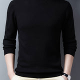 kkboxly  Men's Trendy Solid Knitted Pullover, Casual Mid Stretch Breathable Turtle Neck Base Layer For Outdoor Fall Winter
