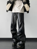 kkboxly  Men's Chic Loose Fit Faux Leather Pants, Street Style Baggy Pants