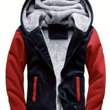 Warm Fleece Hooded Winter Hooded Jacket, Men's Casual Stretch Zip Up Jacket Coat For Fall Winter