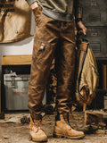 kkboxly  Retro Casual Men's Cotton Blend Long Drawstring Footed Trousers With Multiple Pockets, Spring Fall Outdoor, Street Style