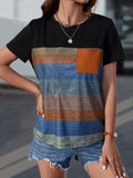 kkboxly  Color Block Pocket T-Shirt, Crew Neck Short Sleeve T-Shirt, Casual Every Day Tops, Women's Clothing
