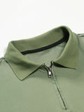 kkboxly  Classic Design Casual Mid Stretch Zip Up Short Sleeve Polo Shirt, Men's POLO For Summer