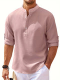 kkboxly Men's Retro Casual Long Sleeve Stand Collar Shirt With Half Button, Spring Fall Outdoor