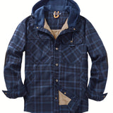 Men's Warm Fleece Hooded Plaid Retro Coat For Fall Winter