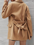 kkboxly  Double Breasted Lapel Blazer, Elegant Long Sleeve Solid Work Outerwear, Women's Clothing