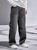 kkboxly Men's Wide Leg Jeans, Casual Street Style Distressed Denim Pants