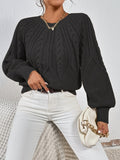 Solid Cable Knit Sweater, Casual Crew Neck Long Sleeve Sweater, Women's Clothing