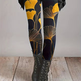 kkboxly Plant Print Skinny Leggings, Casual Elastic Waist Stretchy Leggings, Women's Clothing