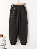 Boys Casual Cargo Pants With Chain Decor, Elastic Waist Jogger Pants With Pocket, Kids Clothing