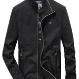 kkboxly  Men's Casual Comfy Cotton Windbreaker Jacket, Chic Stand Collar Zipper Pocket Cargo Jacket