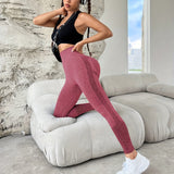 kkboxly  Contrast Color Seamless Knitting Yoga Pants, Hip Lifting Moisture Wicking Sports Leggings, Women's Activewear