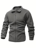 kkboxly  Warm Plush Fleece Jacket, Men's Casual Stand Collar Jacket Coat For Fall Winter