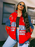 Graphic Print Stand Collar Jacket, Street Wear Long Sleeve Button Front Outerwear, Women's Clothing