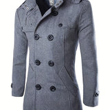 kkboxly Men's Stylish Woolen Pea Coat: Keep Warm in Style This Winter with a Double Breasted Stand Collar Overcoat