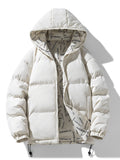 Plus Size Men's Reversible Jacket Solid Puffer Hooded Jacket Fashion Casual Jacket For Fall Winter, Men's Clothing
