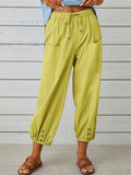 kkboxly  Plus Size Casual Pants, Women's Plus Solid Bow Knot Elastic Button Decor Pants With Pockets