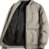 kkboxly  Men's Solid Padded Jacket, Men Casual Padded Coat Windbreaker Zipper Pocket Crew Collar For Men Winter