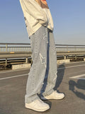 Men's  Embroidery Wide Leg Denim Jeans