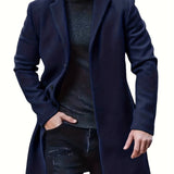 kkboxly  Men's Warm Overcoat, Elegant Single Breasted Trench Coat For Fall Winter