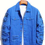 kkboxly  Men's Letter Print Denim Jacket, Casual Street Style Denim Jacket