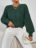 Solid Cable Knit Sweater, Casual Crew Neck Long Sleeve Sweater, Women's Clothing