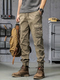 dunnmall  kkboxly  Trendy Solid Cargo Pants, Men's Multi Flap Pocket Trousers, Loose Casual Outdoor Pants, Men's Work Pants Outdoors Streetwear Hip Hop Style