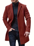kkboxly  Men's Warm Overcoat, Elegant Single Breasted Trench Coat For Fall Winter