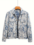 kkboxly  Jacquard Weave Denim Jacket, Men's Casual Street Style Chic Button Up Jacket