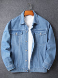 kkboxly Men's Trendy White Line Double Pocket Loose Denim Jacket