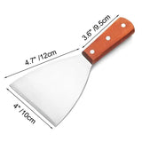 kkboxly 2pcs Stainless Steel Frying Shovel, Plain Scrapper With Wooden Handle, Pizza Shovel, Steak Shovel, Diagonal Shovel, Kitchen Tools, Large