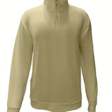 kkboxly  Men's Solid Thin Casual Long Sleeve Zipper Lapel Shirt, Spring Fall Men's Top