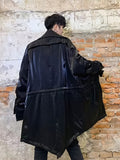 kkboxly  Cotton Blend Men's Trendy PU Coat Full Length Winter Stylish Lapel Open Front Overcoat For Men Windproof Cardigan Outwear With Pocket