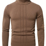kkboxly  Plus Size Men's Casual Solid Textured Knit Sweater Slim Fit Turtleneck Long Sleeve Pullover For Spring/autumn/winter, Men's Clothing