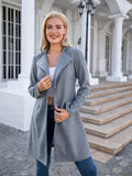 kkboxly  Button Front Solid Coat, Casual Open Front Long Sleeve Outerwear, Women's Clothing