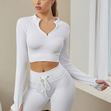 kkboxly  Women's Activewear: Fashionable Solid Color Half Zipper Yoga Sports Top with Stretchy Ribbed Knitting for Long Sleeve Fitness Workout Gym Wear