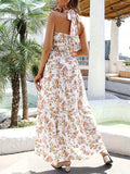 kkboxly  Floral Print Halter Neck Dress, Casual Sleeveless Maxi Dress, Women's Clothing