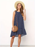 Kkboxly  Polka Dot Ruffle Hem Dress, Casual Crew Neck Sleeveless Tank Dress, Women's Clothing