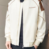 kkboxly  Varsity Jacket, Men's Casual Baseball Jacket Coat Regular Fit College Hipster Windbreaker For Spring Autumn